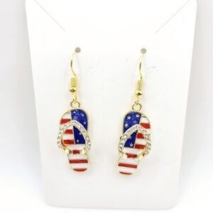USA Flag Patriotic Flip Flops Sparkle Earrings Hooks America New